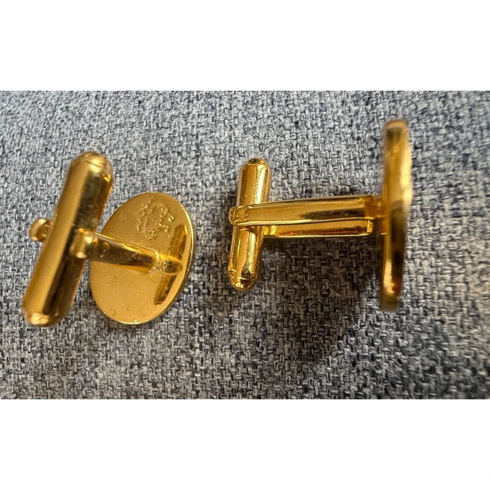 Brooks Brothers Gold Tone Oval Cufflinks with Golden Fleece Logo Toggle Back VTG